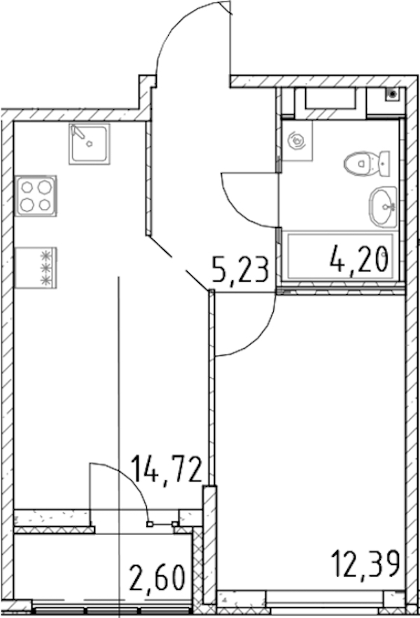 1-комнатная квартира 36.54 м², 22/23 эт., ЖК «Город Первых»